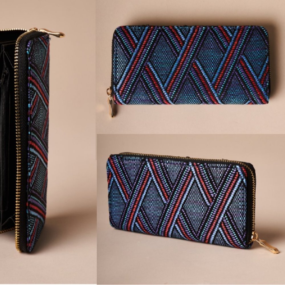 Blue Multi-colored Zipper Wallet